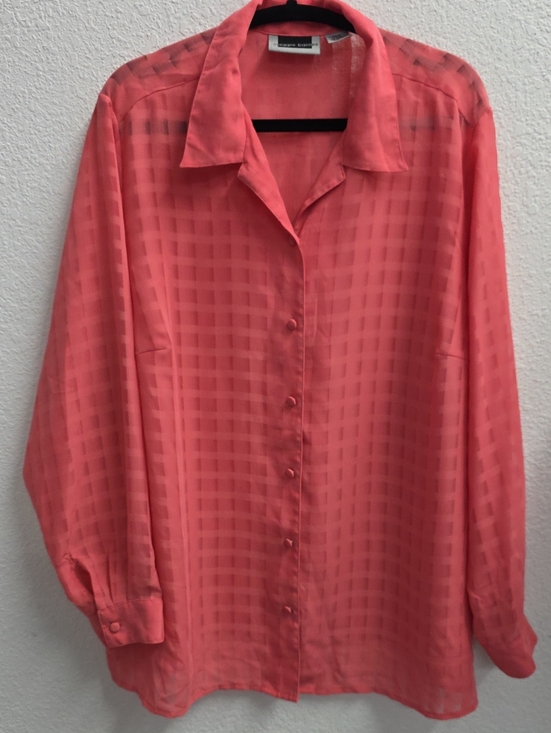 Maggie Barnes Tops - Maggie Barnes Coral Semi-Sheer Check Button Front Blouse 20W